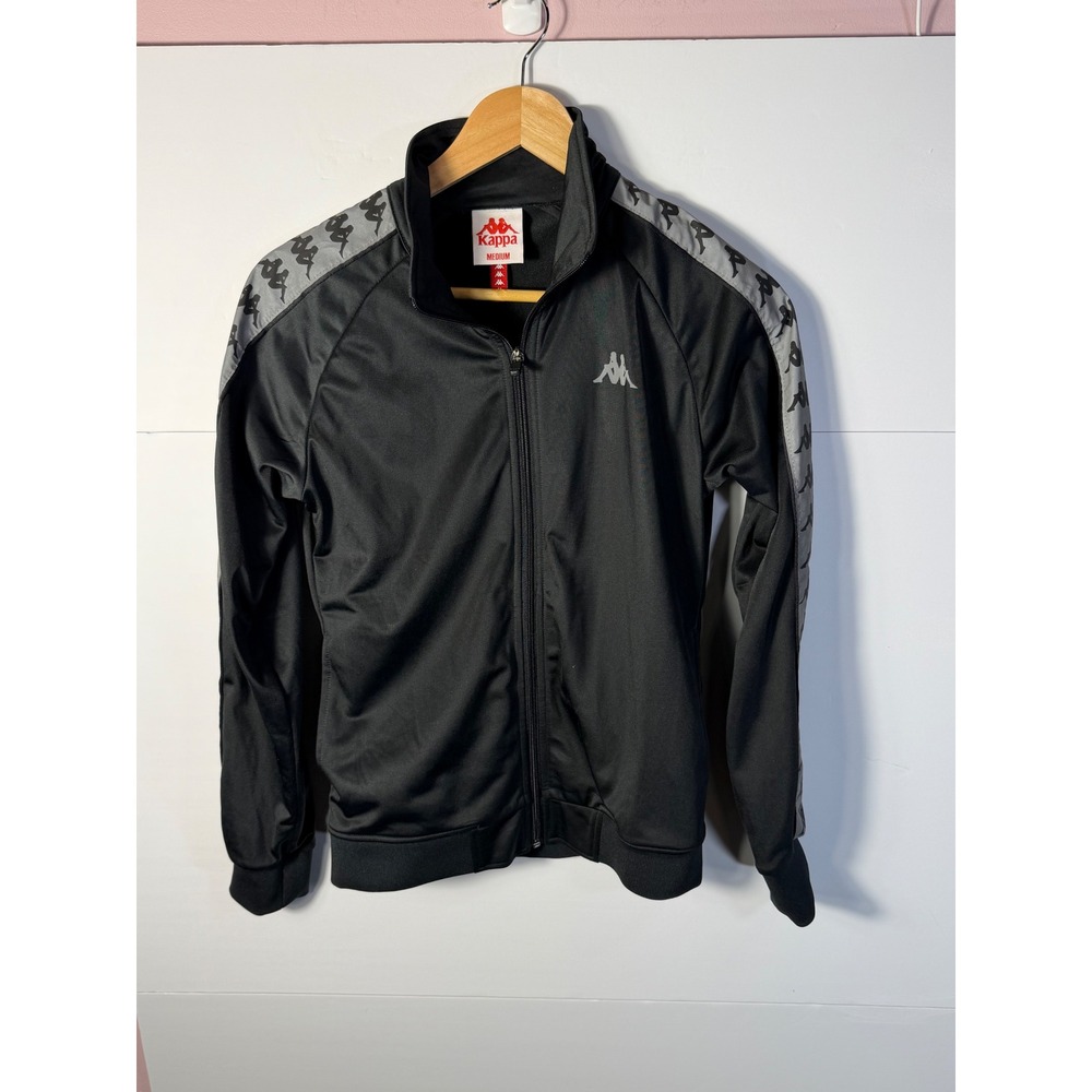 Kappa Mens Black Full Zip Track Jacket Logo Tape Sleeves Medium Q3Q4-19